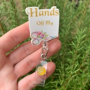 HANDS OFF MY SCISSORS BADGE HOLDER